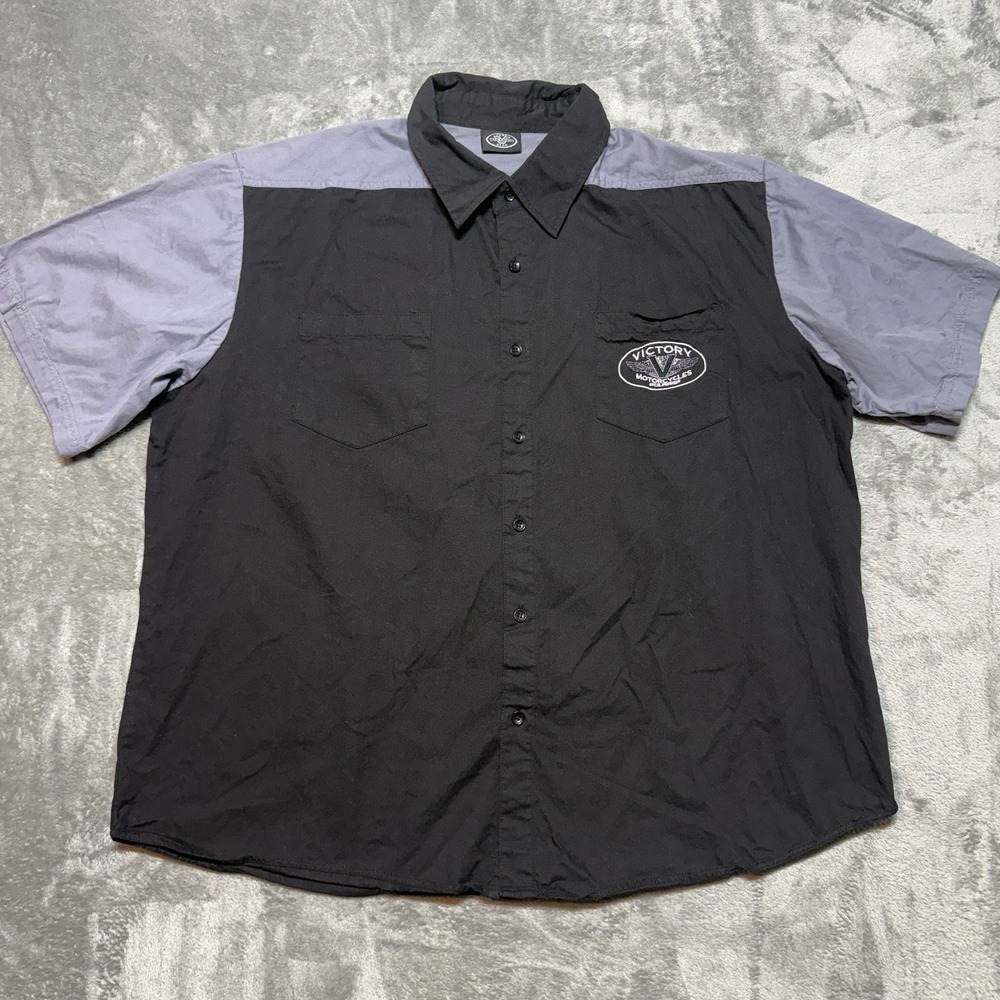 Victory Motorcycles Mens XXL Black Grey Shirt Work Biker Mechanic Polaris Logo